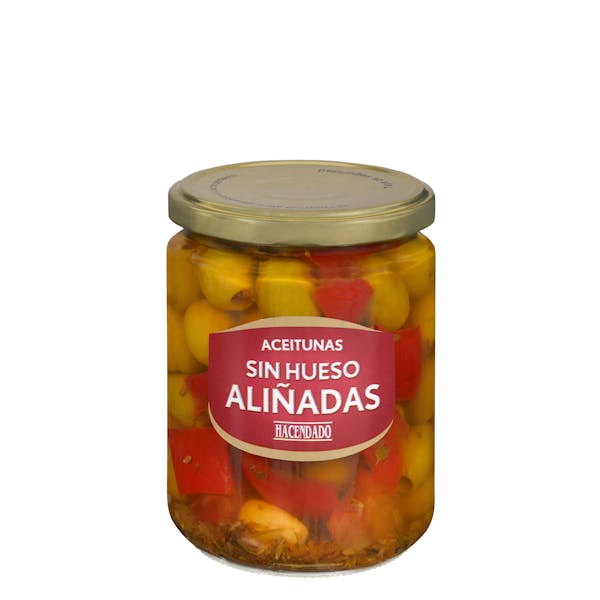 Aceitunas manzanilla aliñadas Hacendado sin hueso mercadona