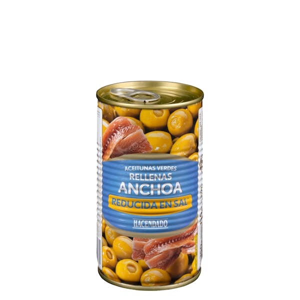 Aceitunas rellenas de anchoa Hacendado reducido en sal mercadona