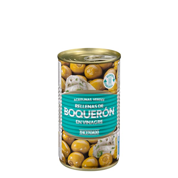 Aceitunas verdes rellenas de boquerón Hacendado en vinagre mercadona