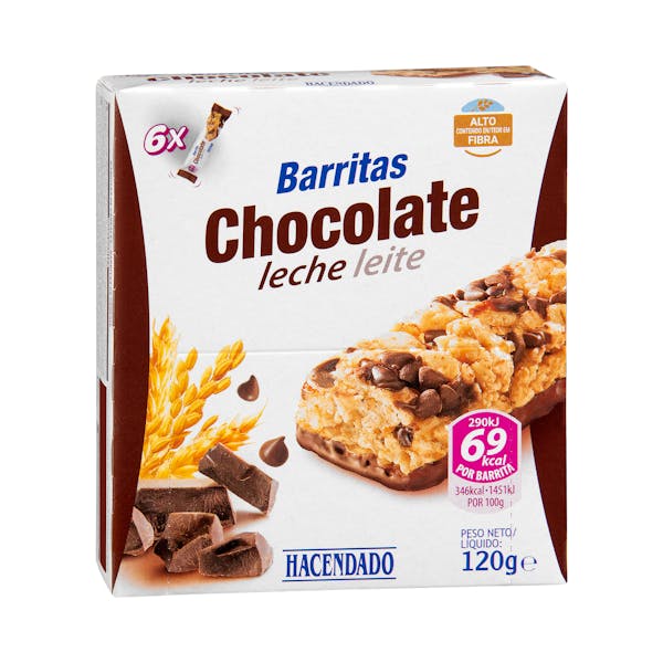 Barritas de cereales Hacendado chocolate con leche mercadona