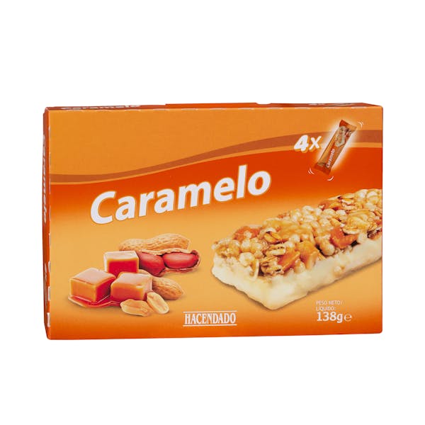 Barritas de cereales Hacendado con cacahuetes sabor caramelo mercadona