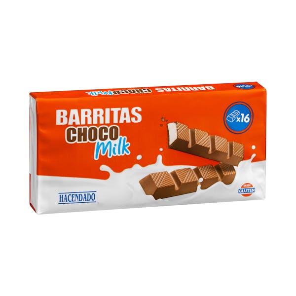 Barritas de chocolate con leche Hacendado rellenas de leche mercadona
