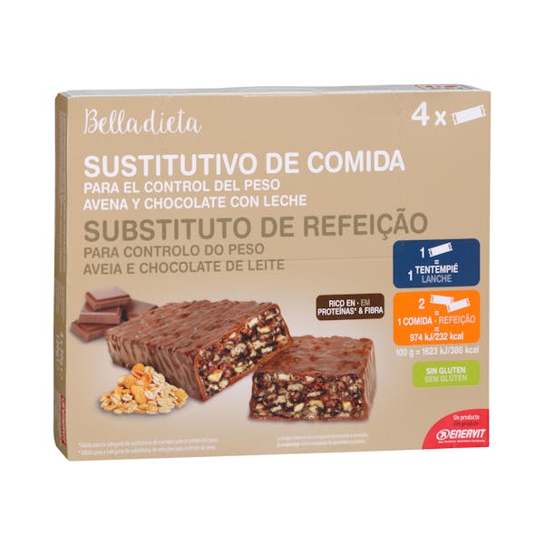 Barritas Sustitutivo de comida Belladieta sabor avena y chocolate con leche mercadona
