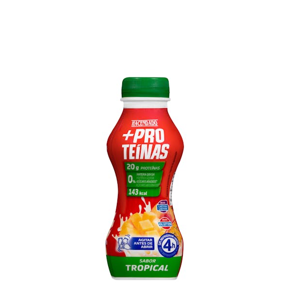 Bebida láctea desnatada sabor tropical +Proteínas Hacendado 0% m.g 20 g proteínas mercadona