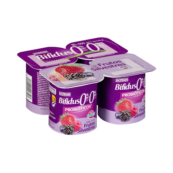 Bífidus desnatado probiótico con frutos silvestres Hacendado 0% m.g. 0% sin azúcares añadidos mercadona
