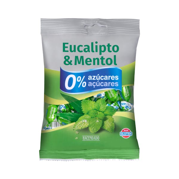 Caramelos sabor eucalipto y mentol Hacendado 0% azúcares mercadona