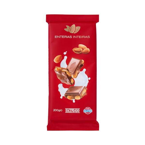 Chocolate extrafino con leche Hacendado almendras enteras mercadona