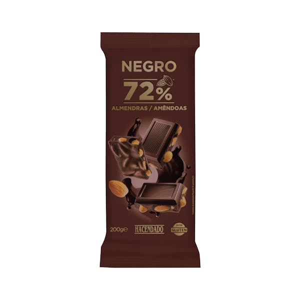 Chocolate negro 72% de cacao Hacendado con almendras enteras mercadona