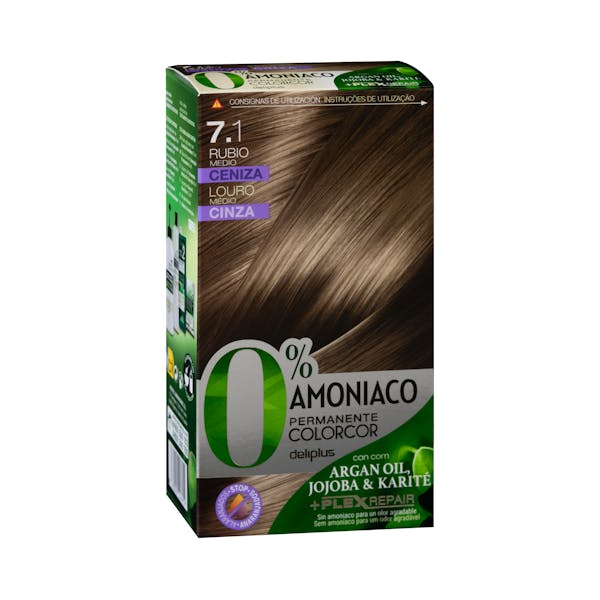 Coloración permanente 7.1 rubio medio ceniza Deliplus 0% amoníaco mercadona