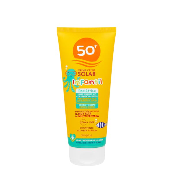 Crema protección solar infantil FPS 50+ Deliplus para pieles sensibles y atópicas mercadona