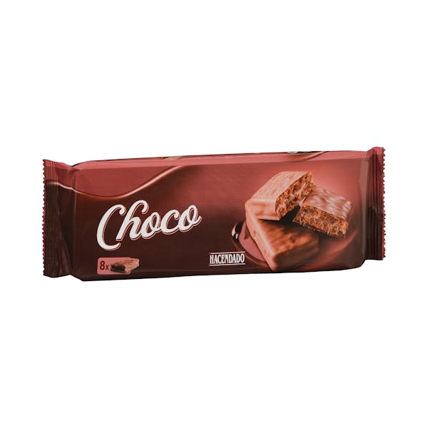 Galletas Choco con relleno de crema de cacao Hacendado recubiertas de chocolate con leche mercadona