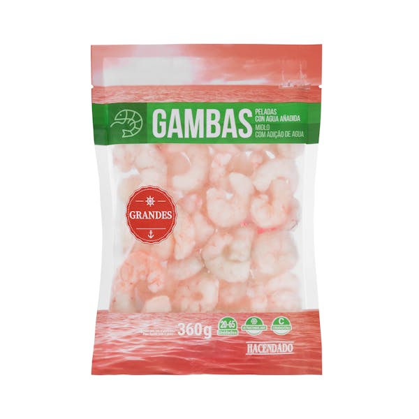 Gamba pelada cruda tamaño grande Hacendado ultracongelada mercadona