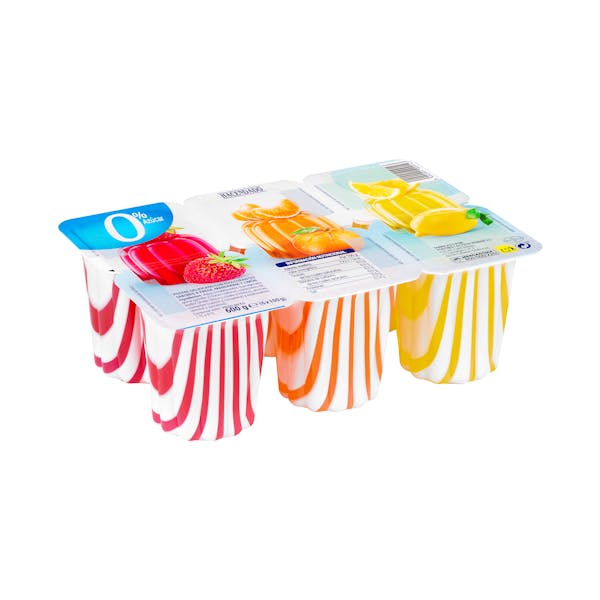 Gelatina 0% azúcar sabores fresa, mandarina y limón Hacendado mercadona