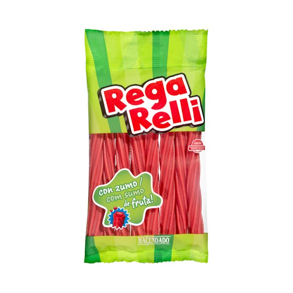 Golosinas Rega Relli Hacendado rellena con zumo de fruta mercadona