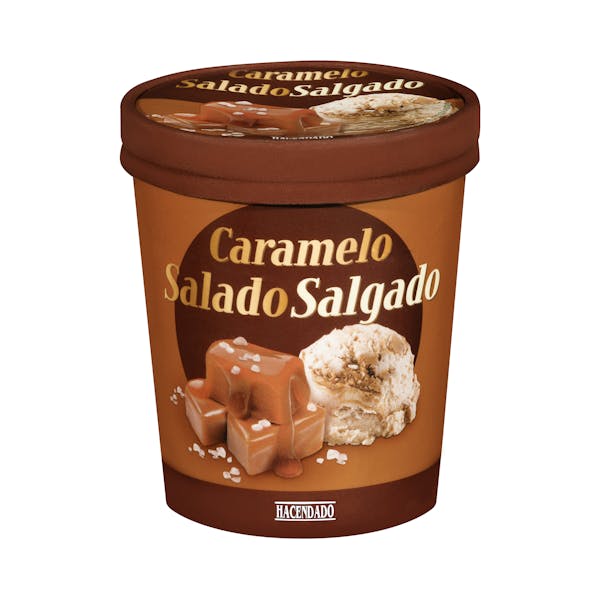 Helado caramelo con salsa de caramelo salado y trozos de caramelo Hacendado mercadona