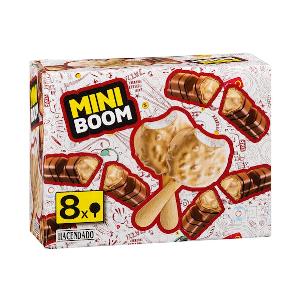 Helado mini Boom Hacendado con cobertura blanda de pasta de avellana y galleta troceada mercadona