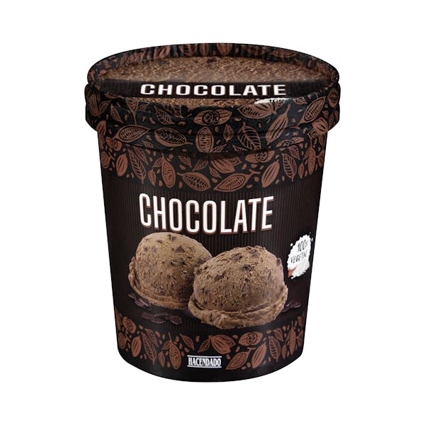 Helado vegetal de chocolate Hacendado con trozos de chocolate mercadona