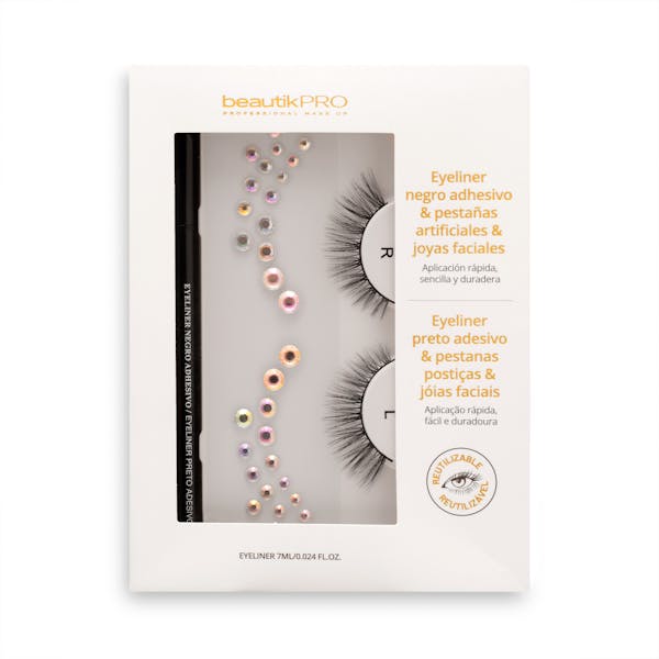 Kit pestañas postizas con eyeliner negro adhesivo y  joyas faciales Beautik Pro mercadona