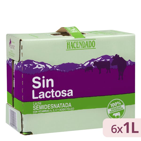 Leche semidesnatada sin lactosa Hacendado mercadona