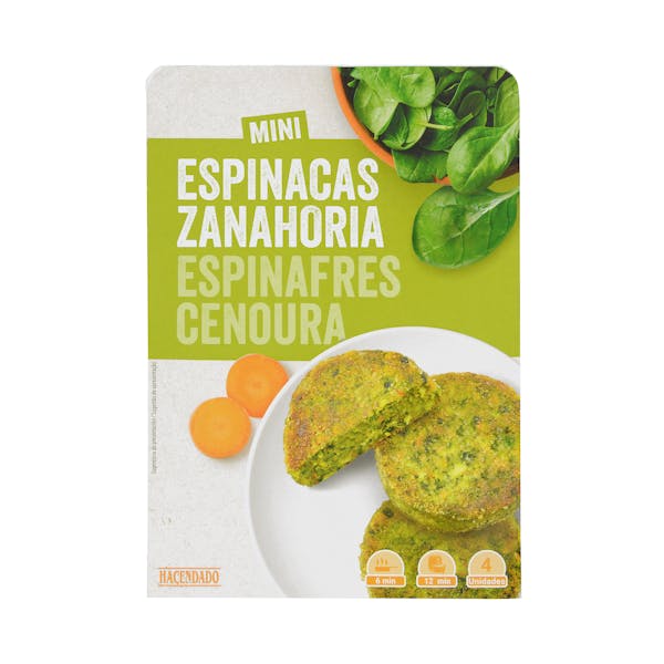 Mini hamburguesas vegetales Hacendado con espinacas y zanahoria mercadona