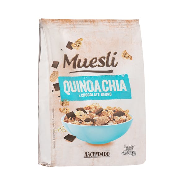 Muesli Hacendado con quinoa, chía y chocolate negro mercadona