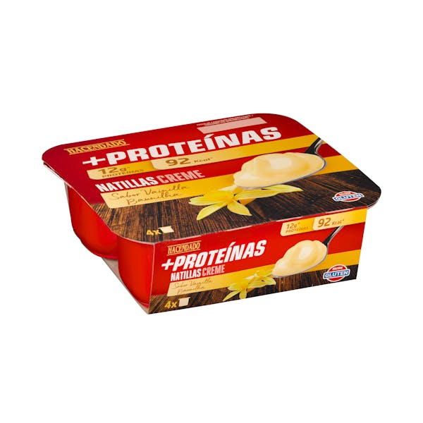 Natillas sabor vainilla +Proteínas Hacendado 12 g proteínas mercadona
