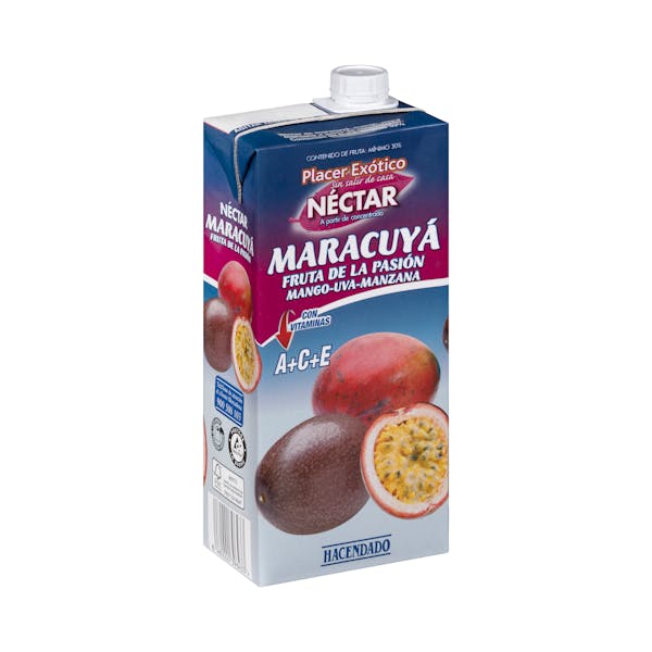 Néctar de maracuyá Hacendado fruta de la pasión, mango, uva y manzana mercadona
