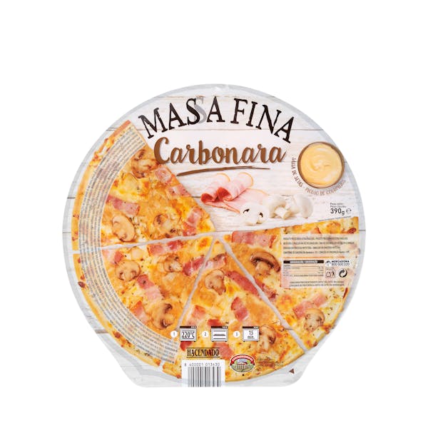 Pizza masa fina carbonara Hacendado ultracongelada mercadona