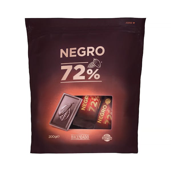 Porciones de Chocolate negro 72% cacao extrafino Hacendado mercadona