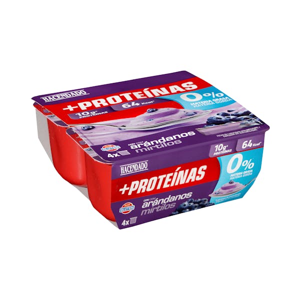 Postre lácteo con arándanos +Proteínas Hacendado 0% m.g 10 g proteínas mercadona