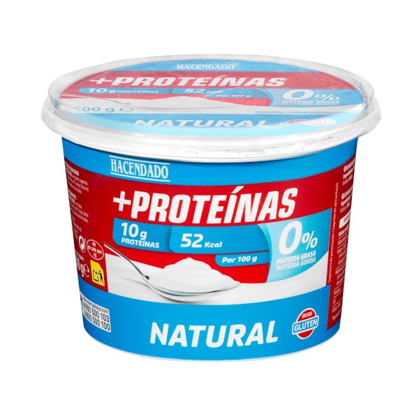 Postre lácteo natural +Proteínas Hacendado 0% m.g 10 g proteínas mercadona