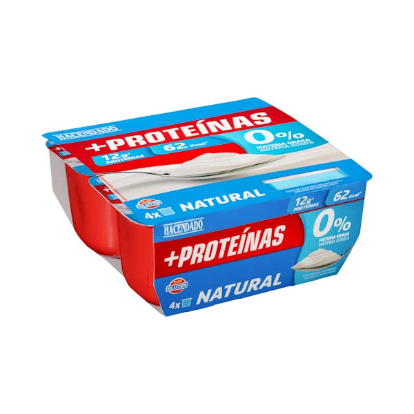 Postre lácteo natural +Proteínas Hacendado 0% m.g 12 g proteínas mercadona