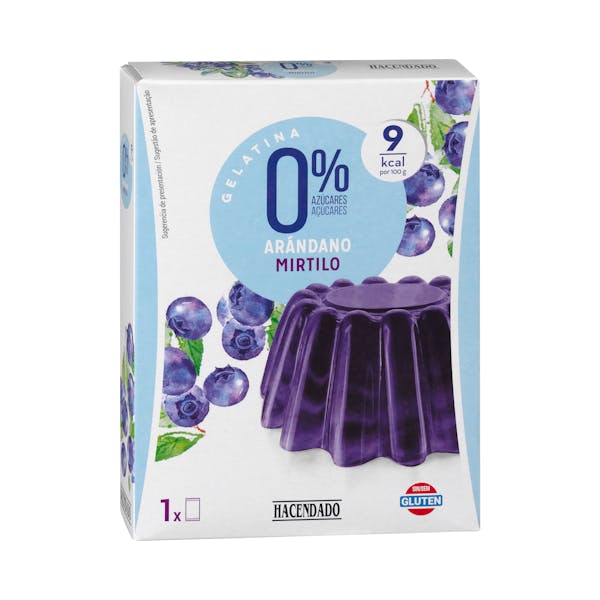 Preparado en polvo gelatina arándano Hacendado 0% azúcar mercadona