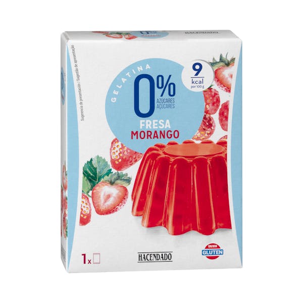 Preparado en polvo gelatina fresa Hacendado 0% azúcar mercadona