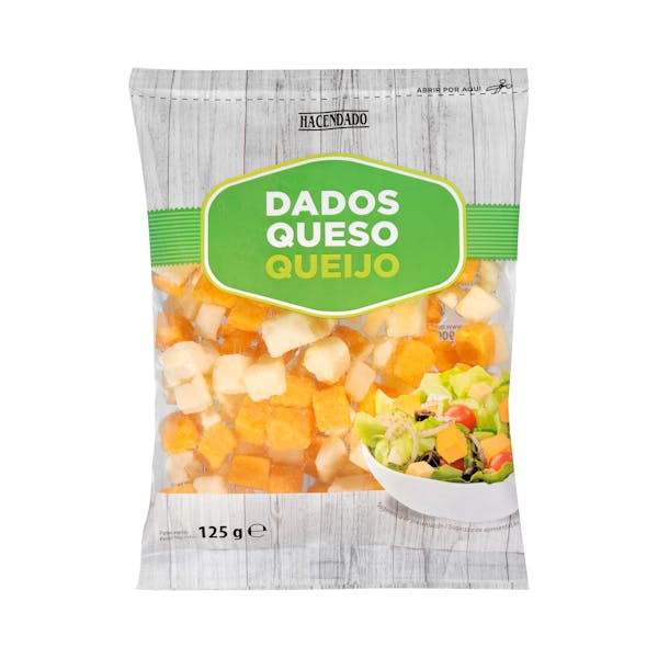 Queso curado y cheddar Hacendado en dados mercadona