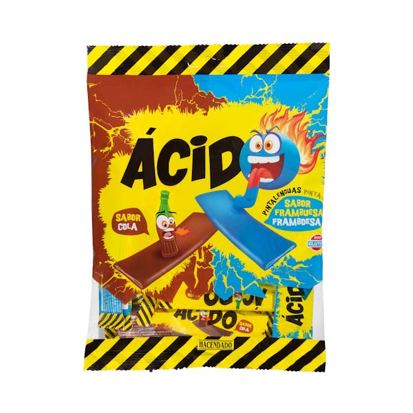 Surtido de caramelos Ácidos pintalenguas Hacendado sabor frambuesa y cola mercadona
